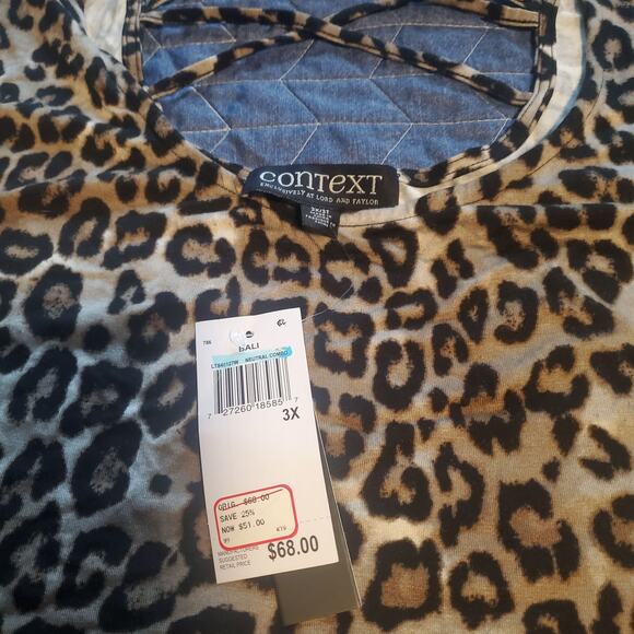 NEW Context Size 3X Leopard Print Criss Cross Back Tank Classic Shark Bite Hem - Picture 4 of 7